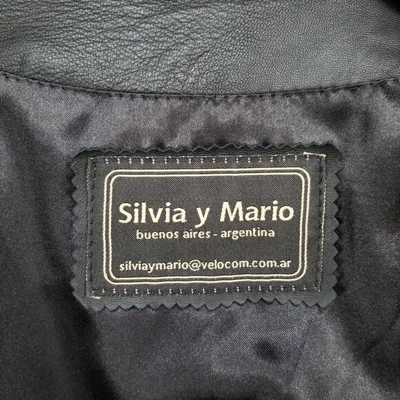 Silvia y Mario Womens Black Leather Jacket Lined Pockets Full Zip Argentina Sz M - Picture 6 of 16